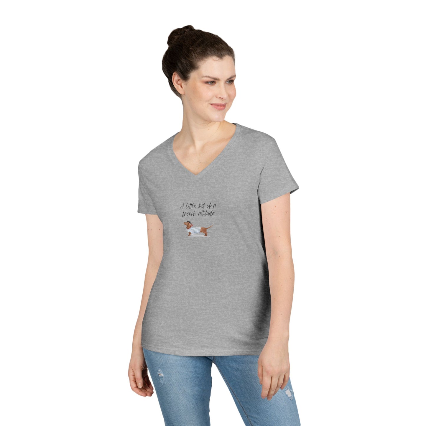 Ladies' V-Neck T-Shirt "A Little Bit of a french Attitude"