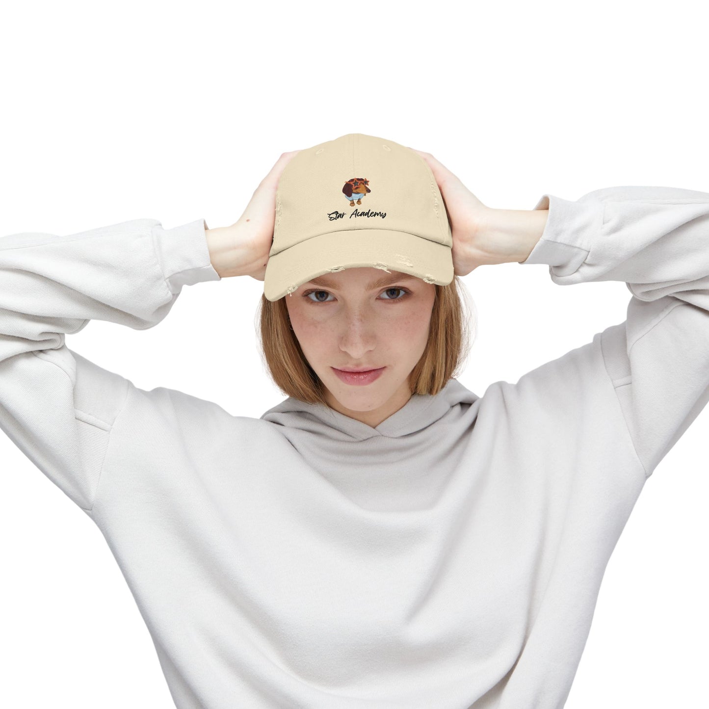 Distressed Embroidered Baseball Cap "Star Academy" - Dachshund star