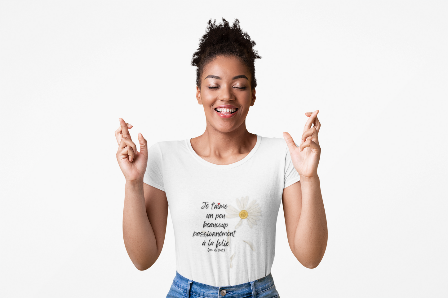 Unisex Daisy Script T‑Shirt  "Je t'aime, un peu, beaucoup,..." Tee