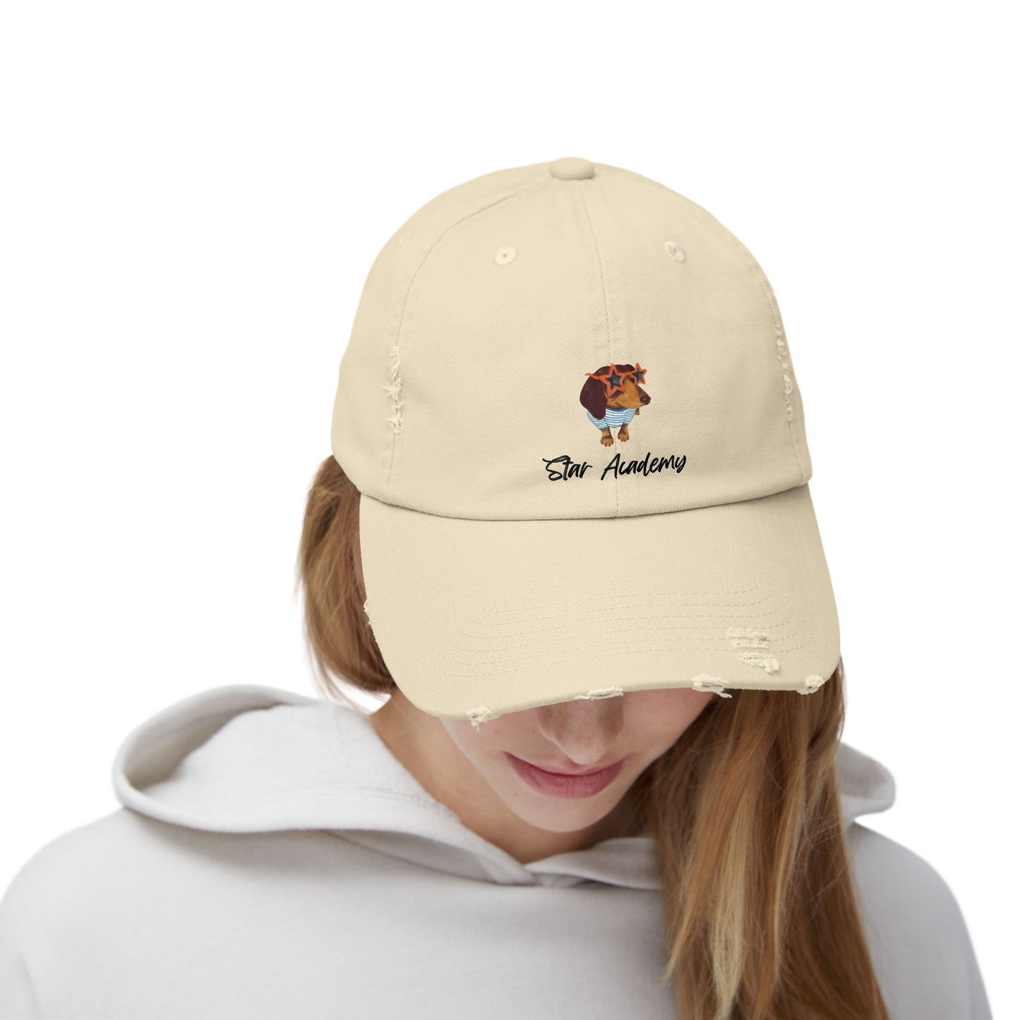 Distressed Embroidered Baseball Cap "Star Academy" - Dachshund star