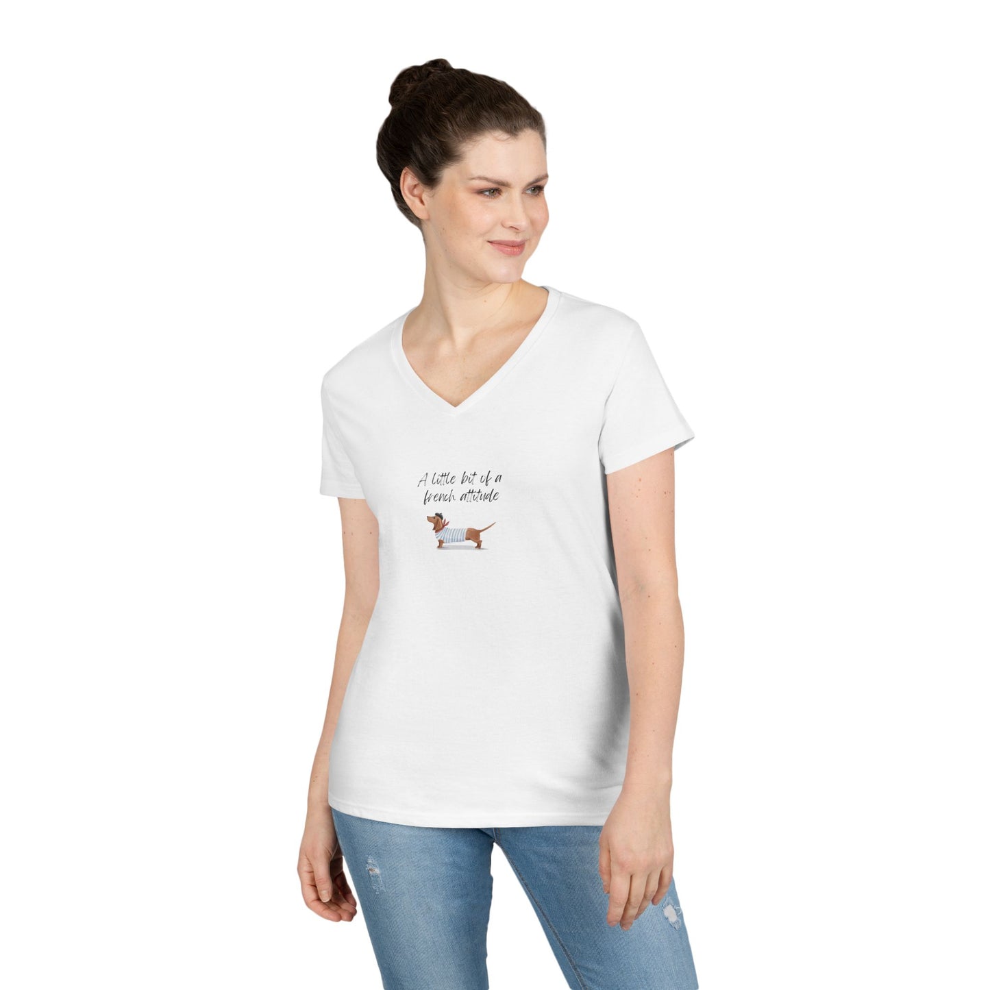 Ladies' V-Neck T-Shirt "A Little Bit of a french Attitude"